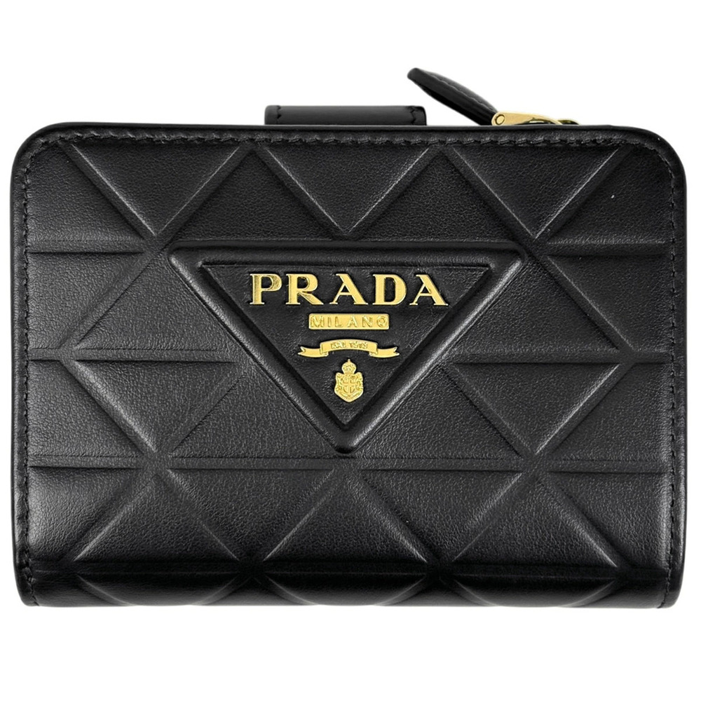 Prada Plate Bi fold Wallet Billfold Coin Leather Nero Black